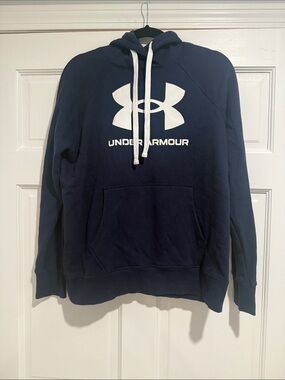 Under Armour Navy Pullover Hoodie with White Logo